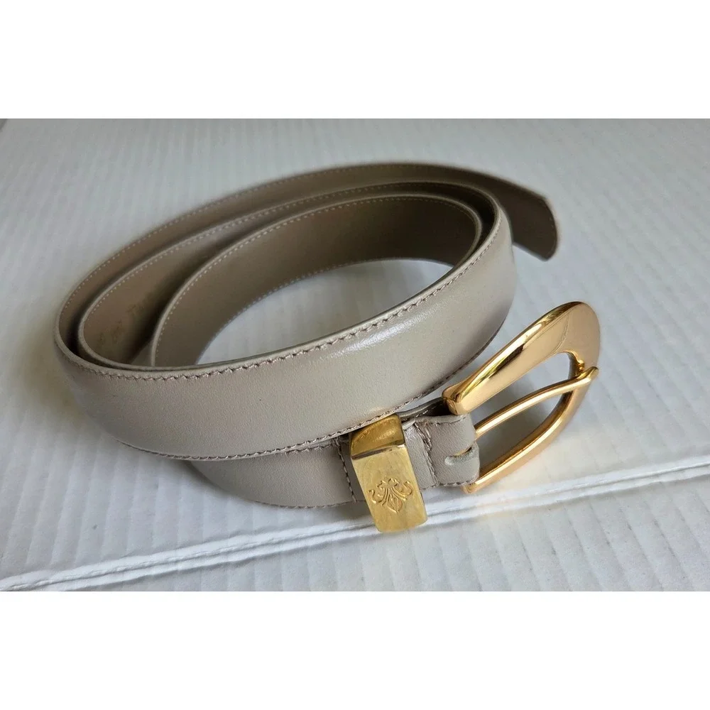 Liz Claiborne Beige Semi Aniline Leather Belt Gold Buckle Timeless 2447 ‎ 18-20